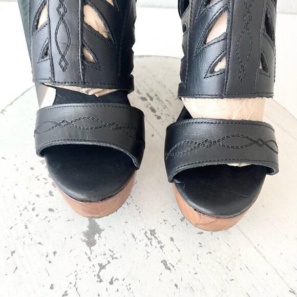 Lane Boots BECCA Womens Black Wedges 5.5 Western Sandals Cowgirl Leather Heels - Picture 6 of 11